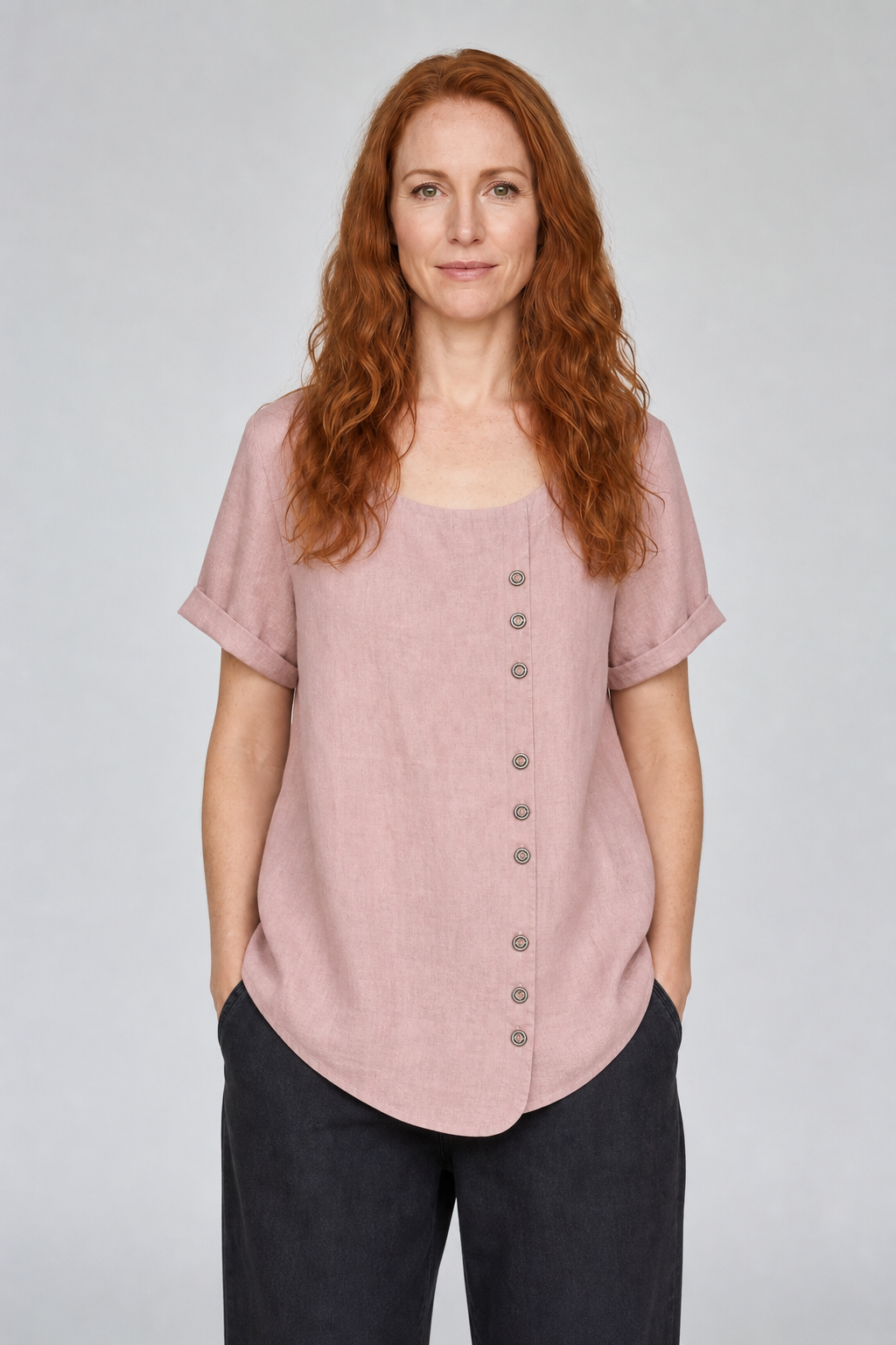 Faye | Women's Casual Linen Button-Front Tunic Top
