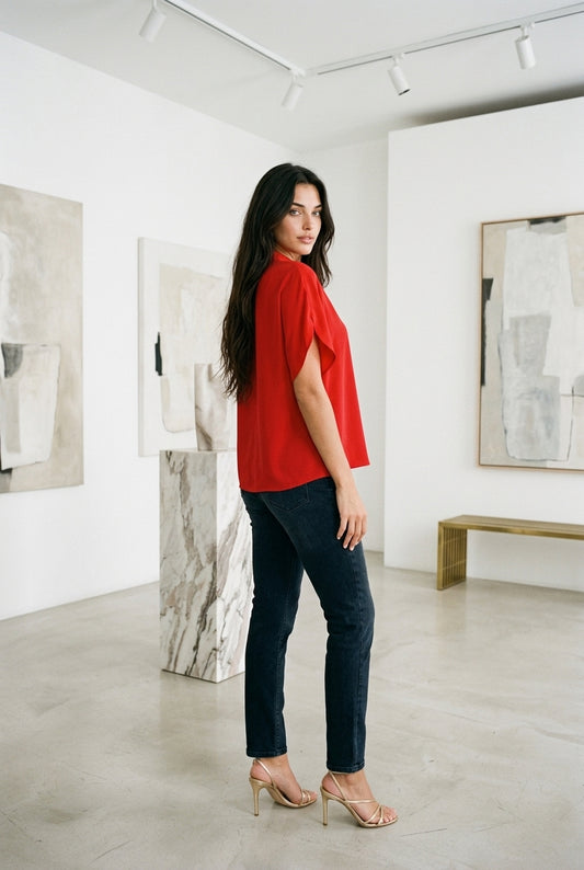 Delphina Octavia | V-Neck Flutter Sleeve Blouse