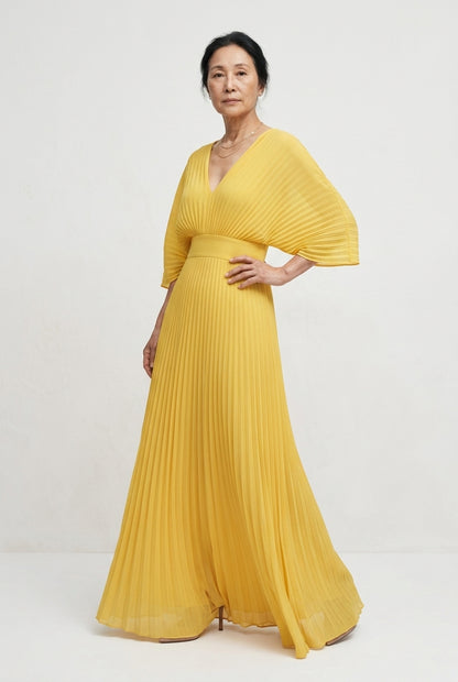Helena | Pleated V-Neck Maxi Dress