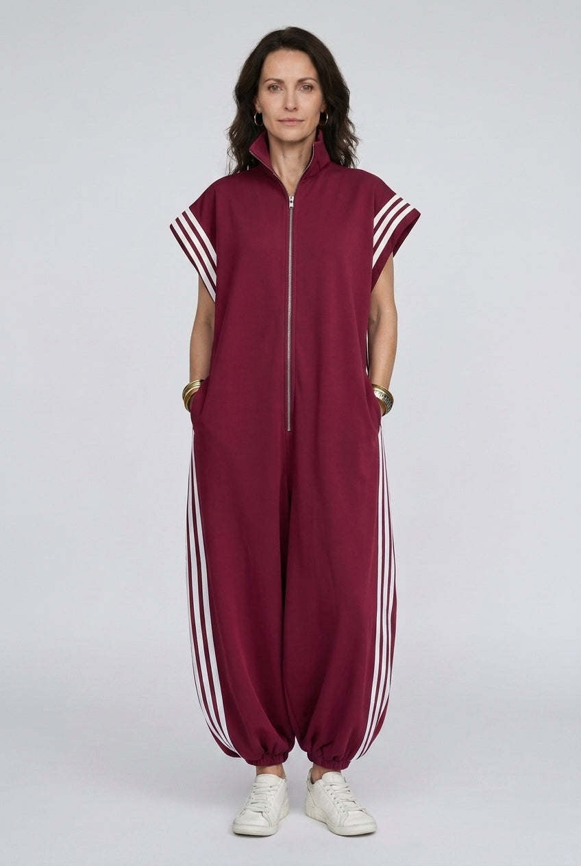 Sleeveless Zip Neck Jumpsuit for Women, Relaxed Fit Modern Side Pockets, for Work, Casual, Date Night & Everyday Wear