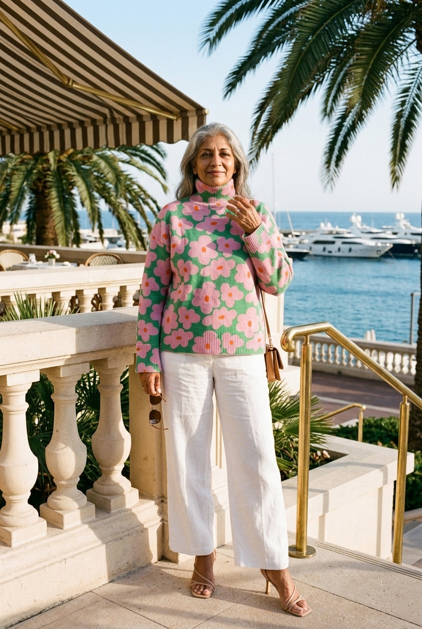 Antonia Nathalia | Floral Roll Neck Knit Sweater