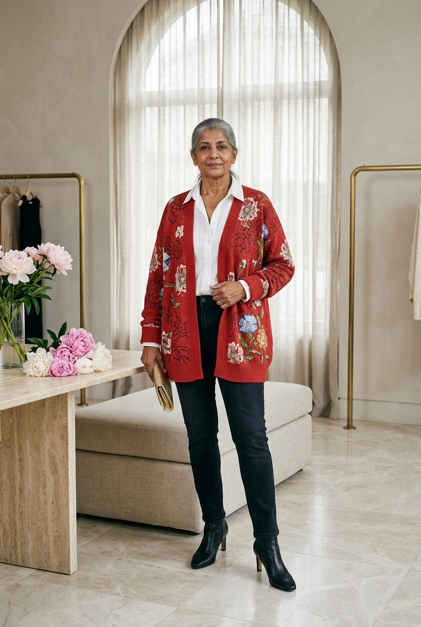 Kefira Zosia | Floral Quilted Button-Down Cardigan