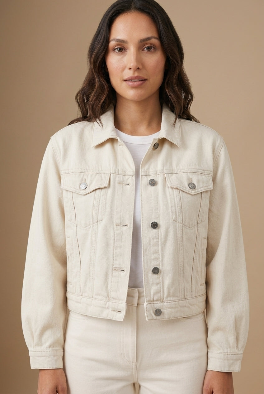 Suvi | Women's Cropped Long Sleeve Button Front Collared Jacket
