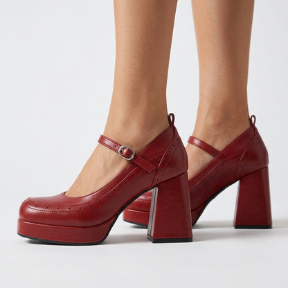 Ludmila | Textured Brogue Block Heels