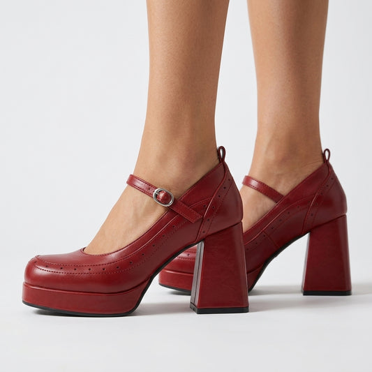 Ludmila | Textured Brogue Block Heels