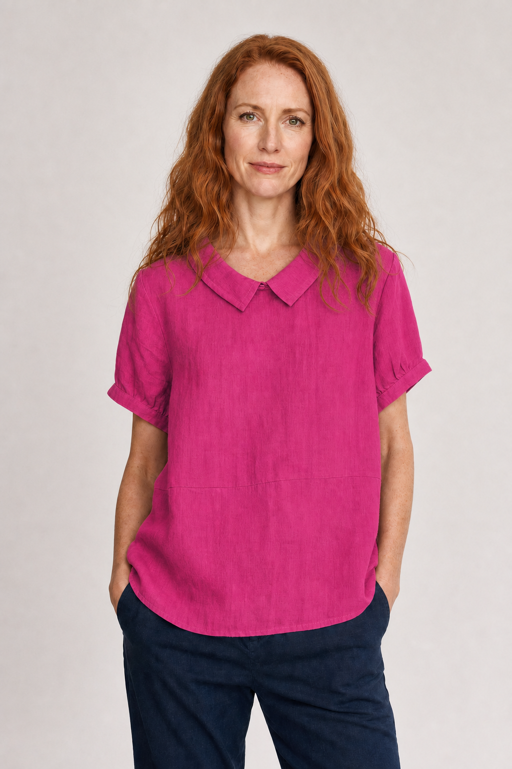 Veya | Women's Casual Linen Peter Pan Collar Short Sleeve Top