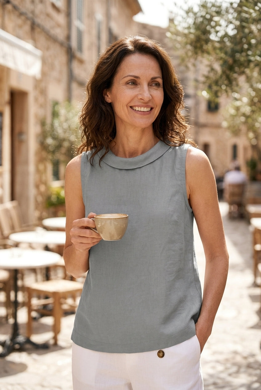 Casual Sleeveless Roll Collar Top for Women, Lightweight Soft Structure, for Work, Brunch, Vacation & Everyday Wear