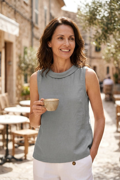Casual Sleeveless Roll Collar Top for Women, Lightweight Soft Structure, for Work, Brunch, Vacation & Everyday Wear