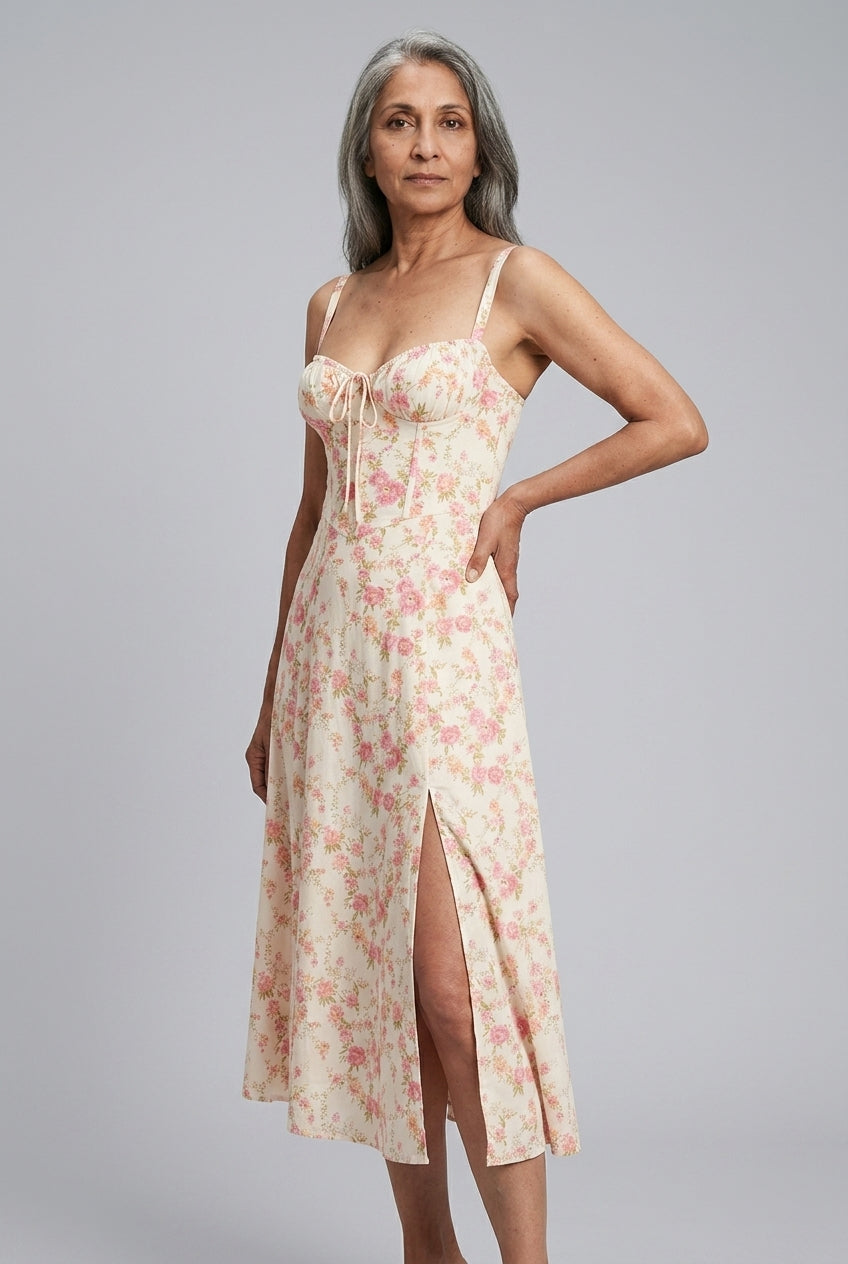 Nella Ume | Floral Sweetheart Midi Dress
