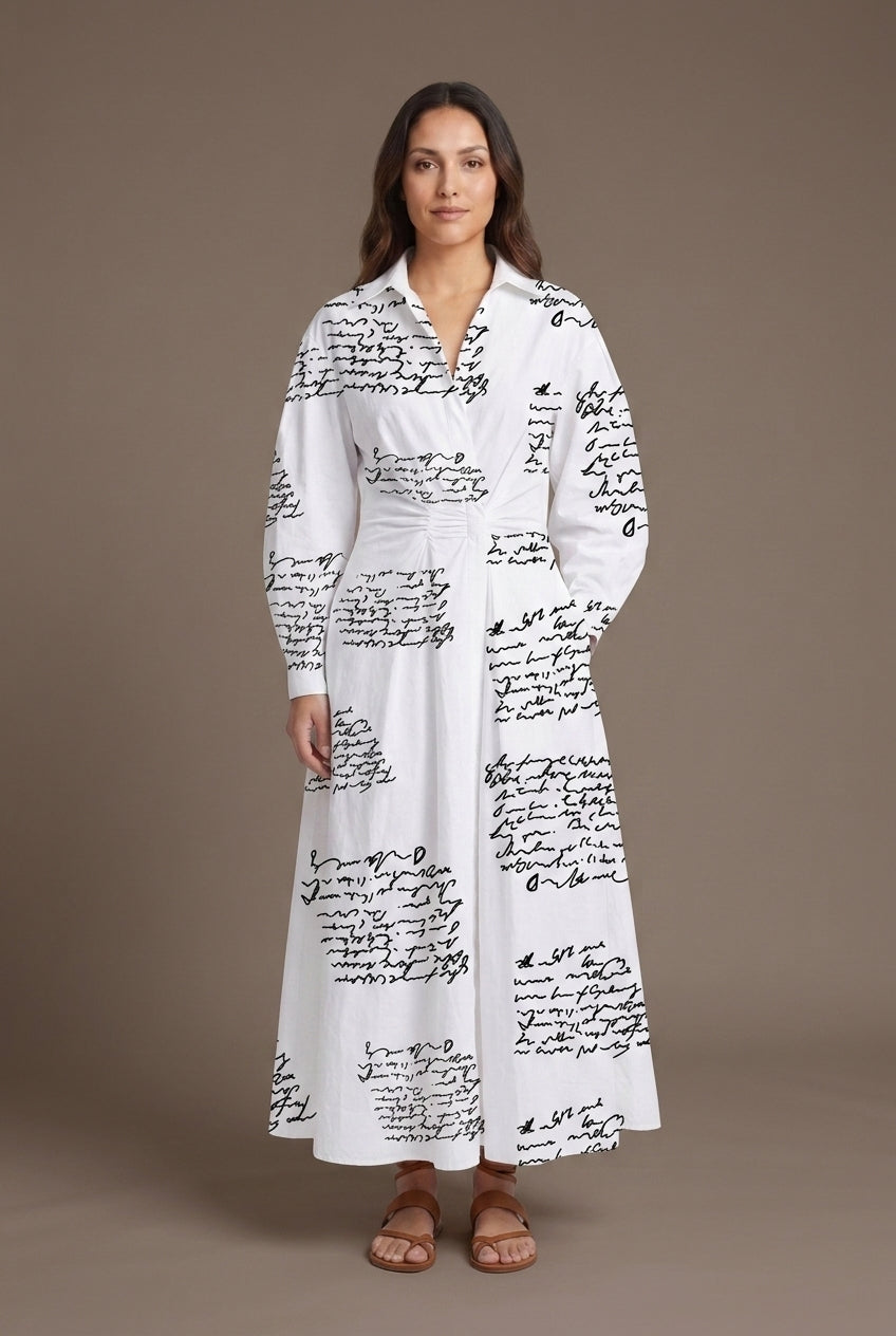 Elegant Front Wrap Collared Maxi Dress for Women, Flowing Long-Sleeve Sophisticated, for Work, Evening, Wedding Guest & 