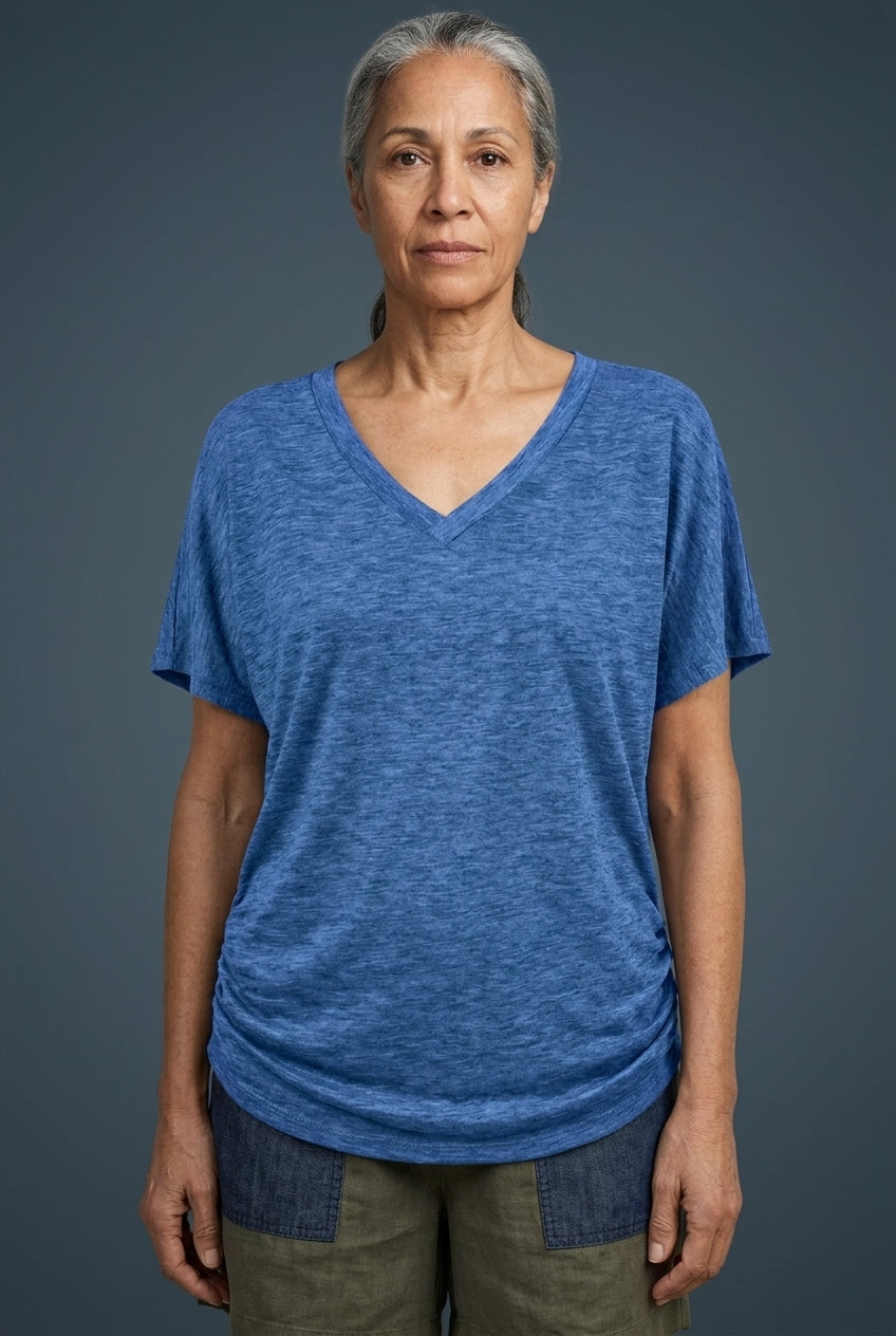 Classic V-Neck Loose Fit Shirt for Women, Batwing Sleeve Relaxed Silhouette, for Casual, Everyday & Versatile Wear