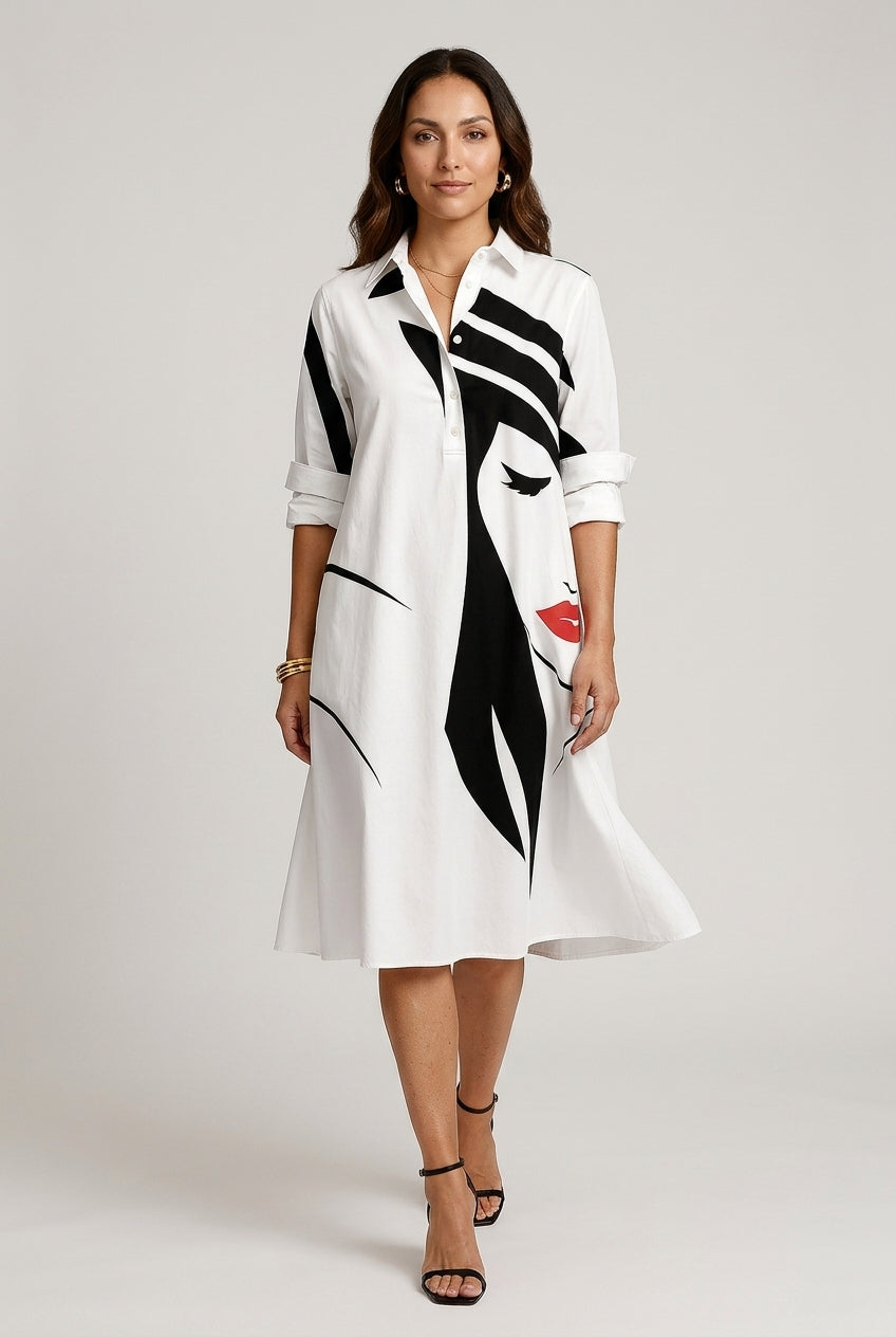 Elegant Midi Dress for Women, Lightweight Fluid Silhouette with Artistic Details, for Work, Brunch, Vacation & Everyday 