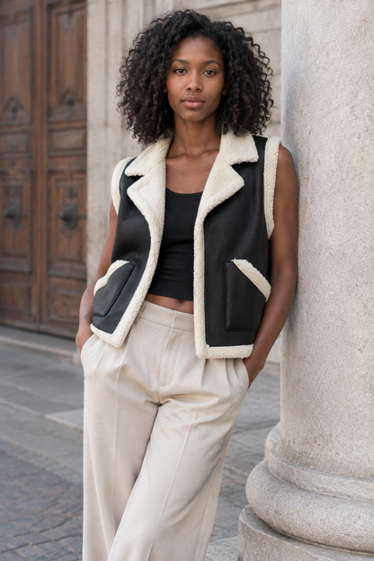 Livis | Faux Leather Sherpa Lapel Vest