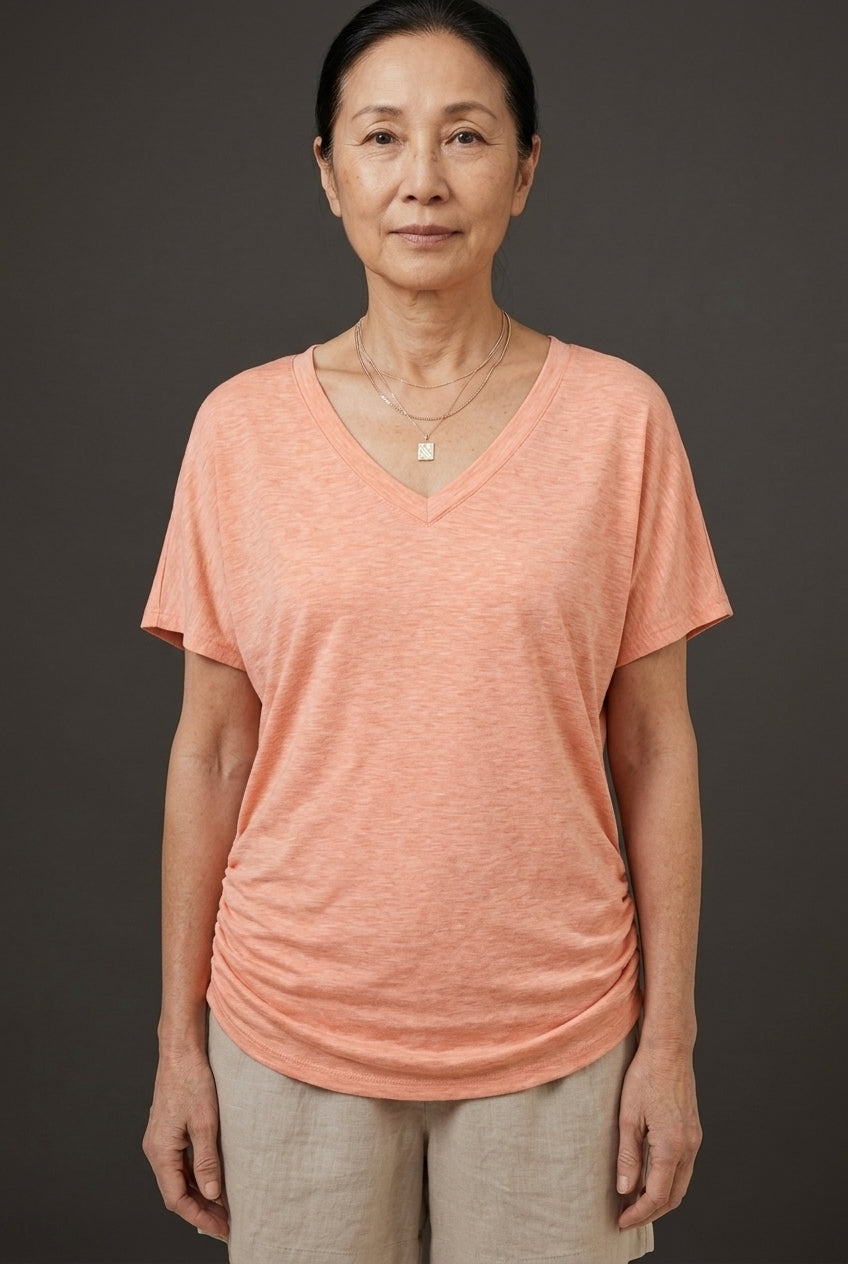 Classic V-Neck Loose Fit Shirt for Women, Batwing Sleeve Relaxed Silhouette, for Casual, Everyday & Versatile Wear