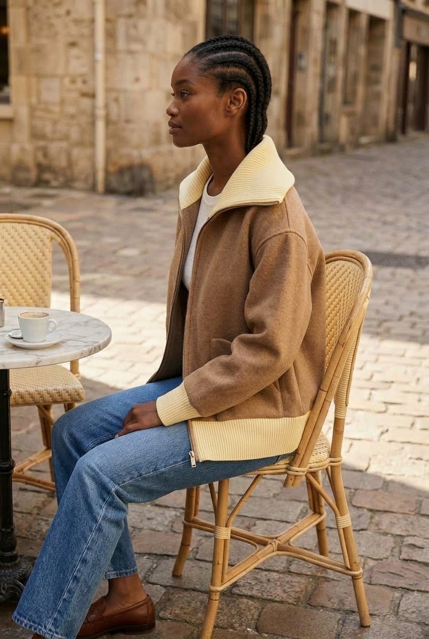 Anina | Contrast Knit Zipper Sweater