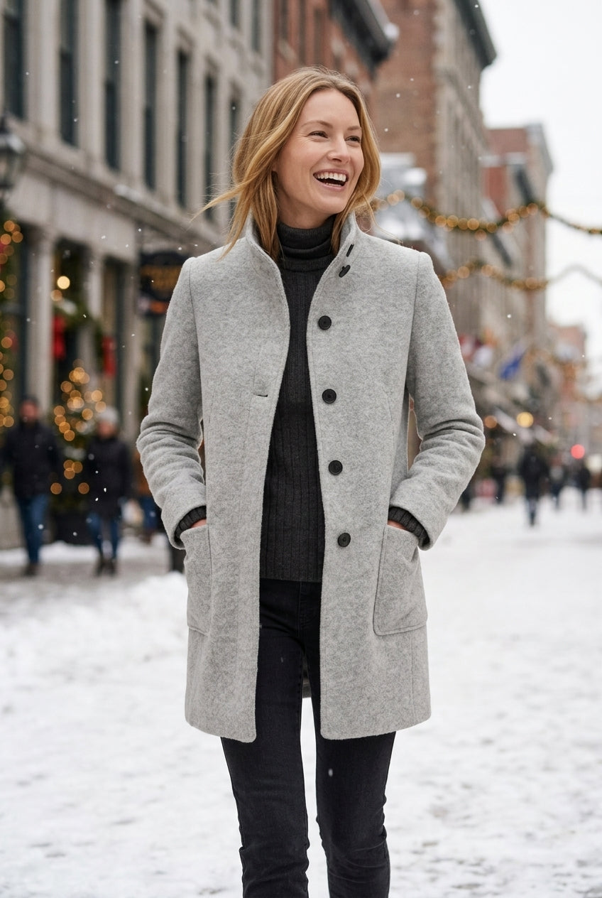 Classic Structured Coat for Women, Tailored Long-Sleeve Soft Warm Elegant, for Work, Office, Everyday & Going Out