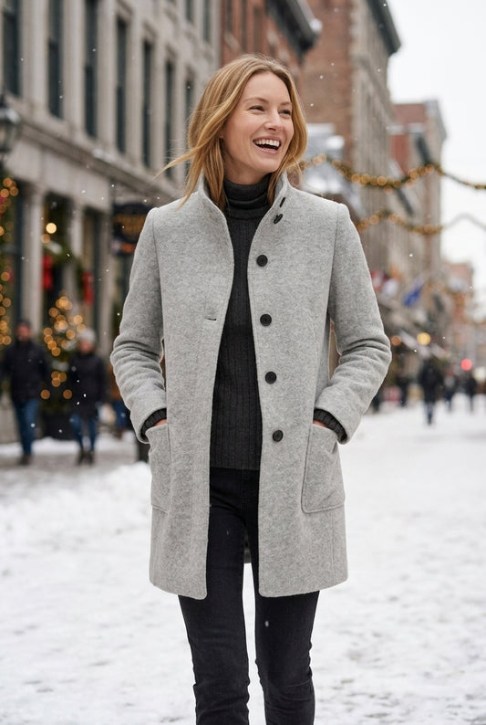 Classic Structured Coat for Women, Tailored Long-Sleeve Soft Warm Elegant, for Work, Office, Everyday & Going Out