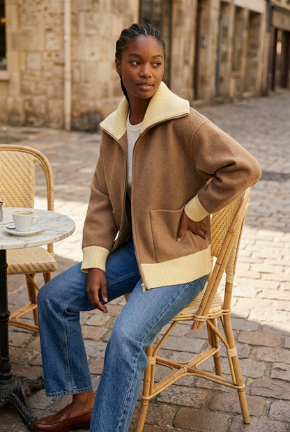 Anina | Contrast Knit Zipper Sweater