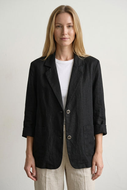 Sira | Women's Relaxed Two Button Blazer with 3/4 Sleeves and Front Pockets
