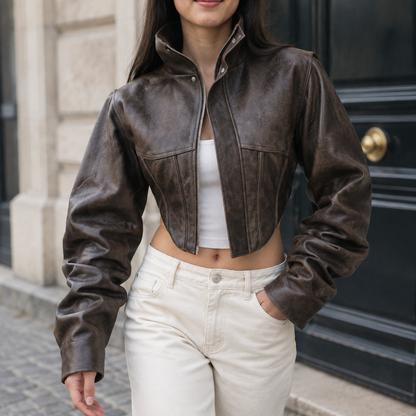 Larea | Faux Leather Crop Jacket
