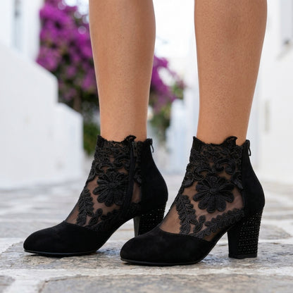 Zelda | Lace Floral Block Heel