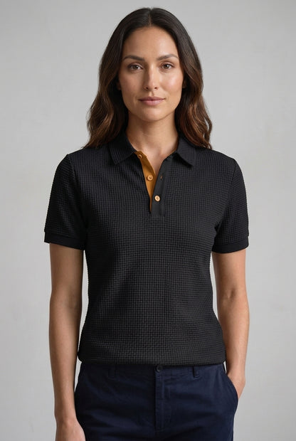 Textured Knit Polo for Women, Classic Collar Breathable Smart Casual, for Work, Brunch, Weekend & Everyday Wear