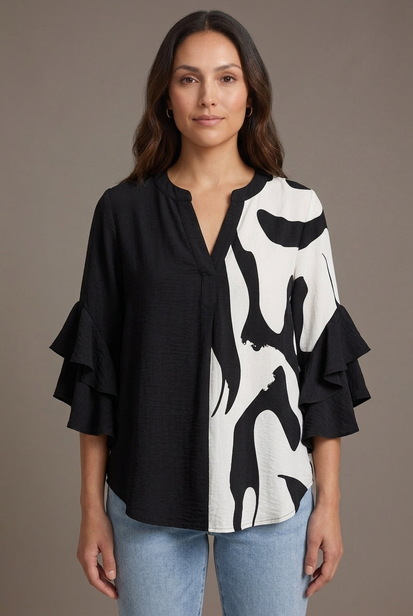 Elegant Ruffle Sleeve Blouse for Women, Floral Print Lightweight Relaxed Fit, for Work, Brunch, Casual & Everyday Wear