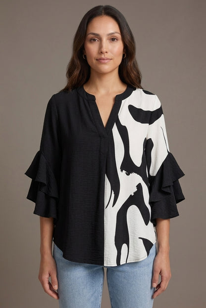 Elegant Ruffle Sleeve Blouse for Women, Floral Print Lightweight Relaxed Fit, for Work, Brunch, Casual & Everyday Wear