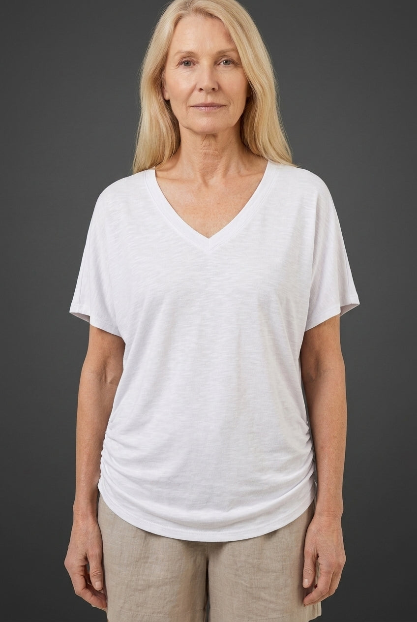 Classic V-Neck Loose Fit Shirt for Women, Batwing Sleeve Relaxed Silhouette, for Casual, Everyday & Versatile Wear