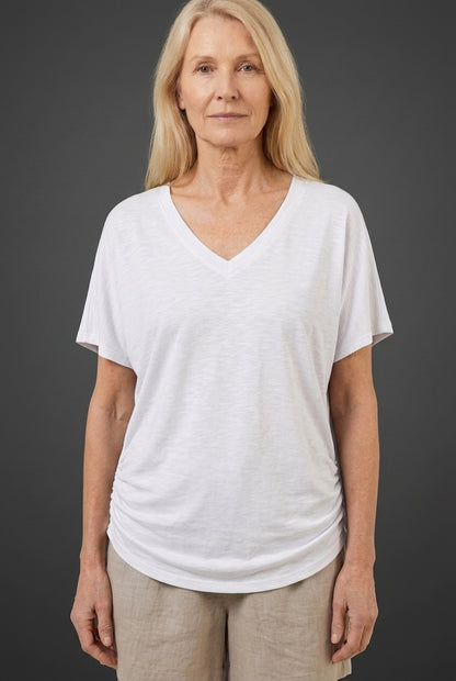 Classic V-Neck Loose Fit Shirt for Women, Batwing Sleeve Relaxed Silhouette, for Casual, Everyday & Versatile Wear