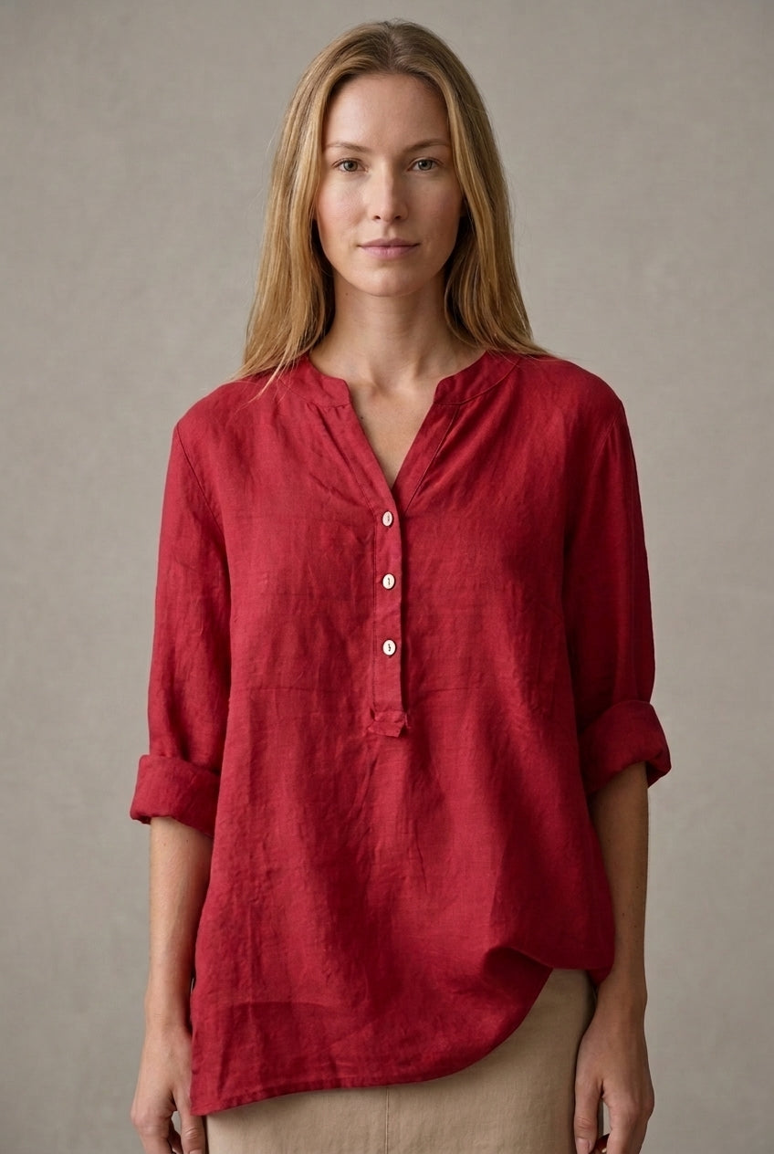 Refined V-Neck Button-Down Shirt for Women, Lightweight Breathable Relaxed Fit, for Casual, Office, Vacation & Everyday 