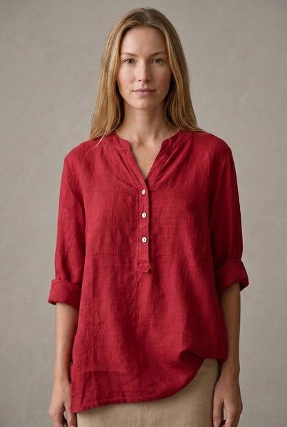 Refined V-Neck Button-Down Shirt for Women, Lightweight Breathable Relaxed Fit, for Casual, Office, Vacation & Everyday 