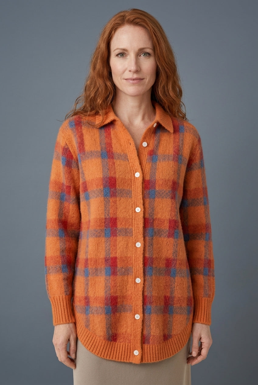 Elegant Checkered Cardigan for Women, Longline Button-Front Cozy Relaxed Fit, for Work, Casual, Everyday & Layering