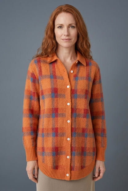 Elegant Checkered Cardigan for Women, Longline Button-Front Cozy Relaxed Fit, for Work, Casual, Everyday & Layering