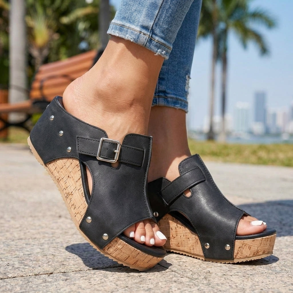 Enid Lodovica | Wide-Strap Wedge Sandals