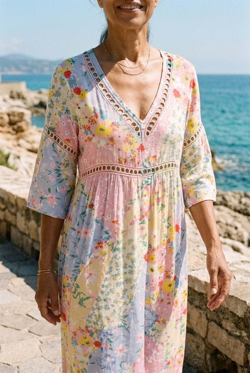 Mercedes | Floral Patchwork V-Neck Dress