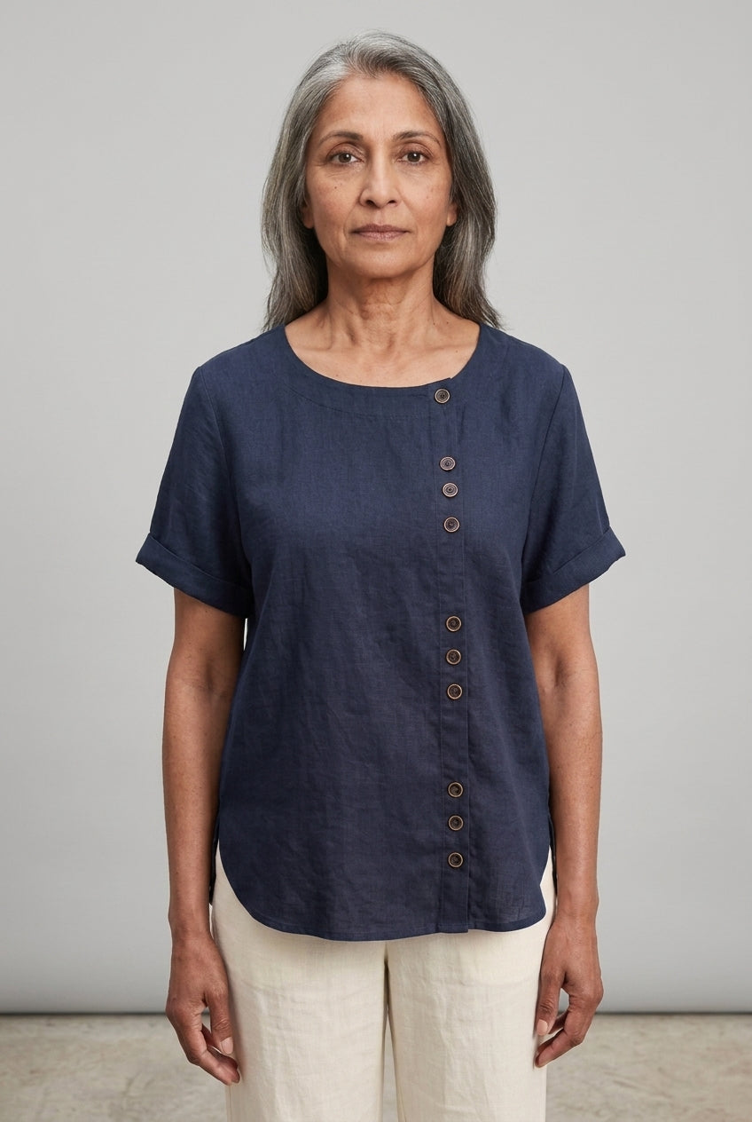 Zenaide | Short Sleeve Round Neck Blouse