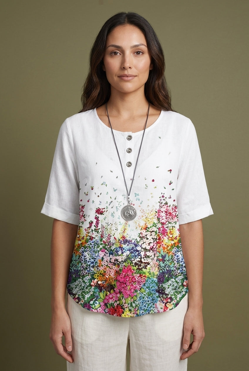 Relaxed Boho Top for Women, Mixed-Print Summer Lightweight, for Casual, Everyday & Vacation Wear
