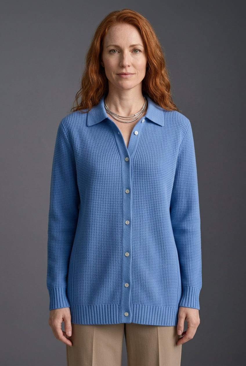 Elegant Longline Knit Cardigan for Women, Button-Front Cozy Soft Cotton, for Work, Casual, Everyday & Layering