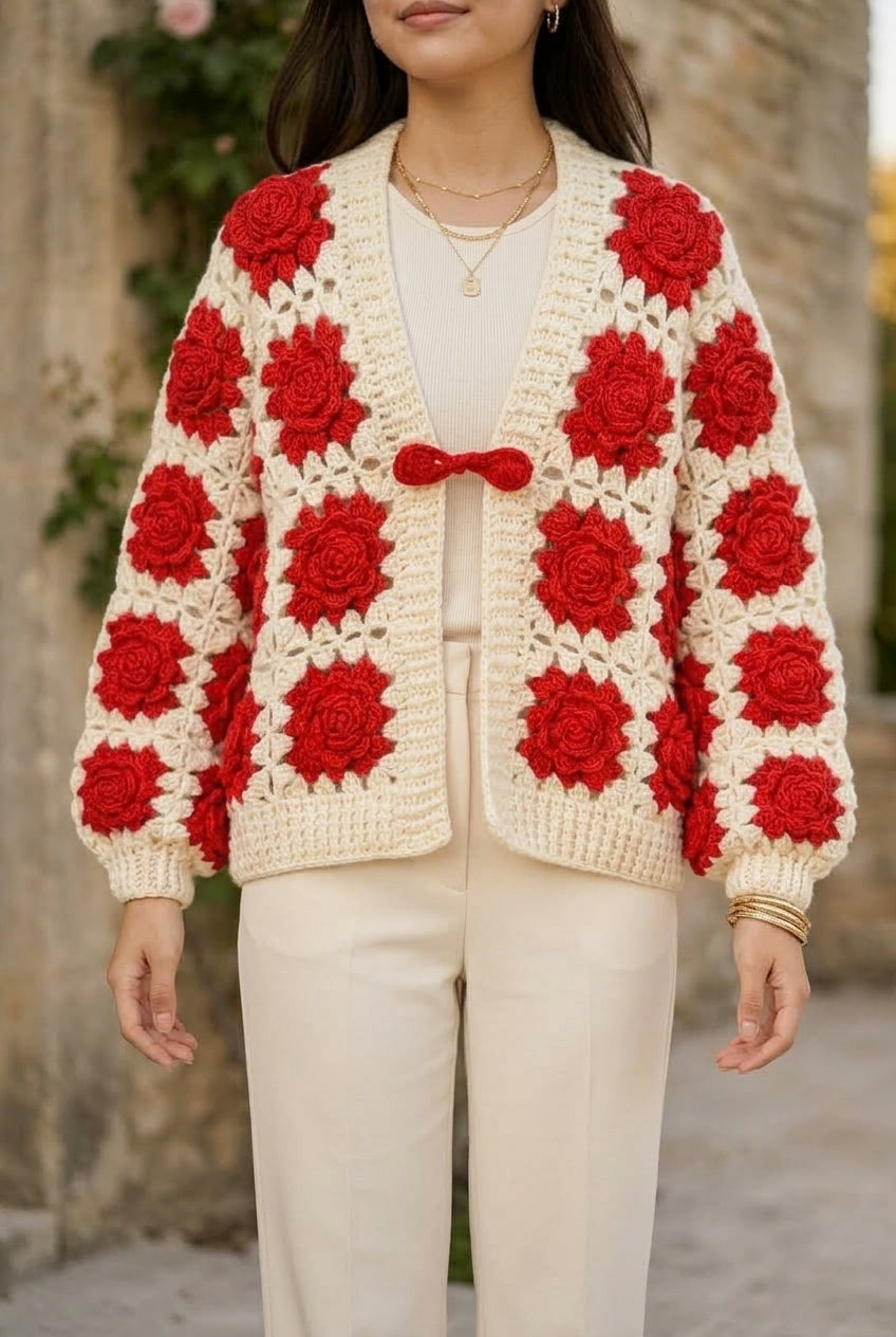 Ulea | Handmade Wool Floral Cardigan