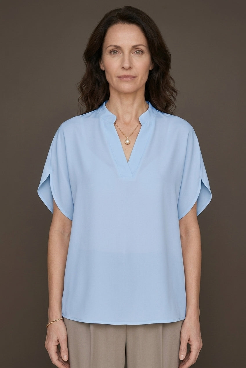 Soft V-Neck Blouse for Women, Lightweight Blend Relaxed Fit Hip-Length, for Office, Casual, Layering & Everyday Wear