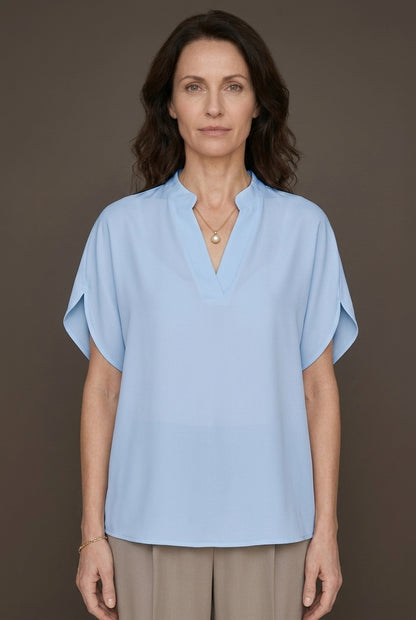 Soft V-Neck Blouse for Women, Lightweight Blend Relaxed Fit Hip-Length, for Office, Casual, Layering & Everyday Wear