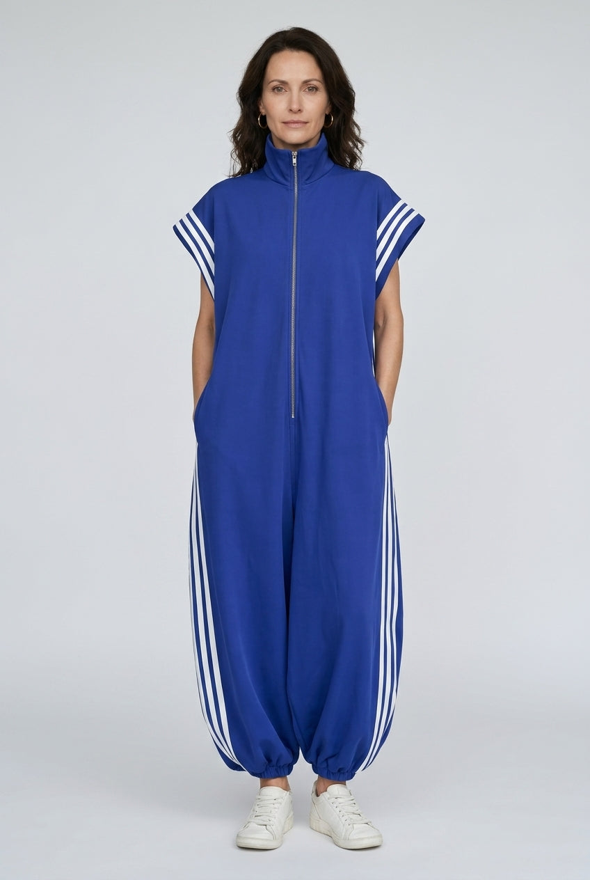 Sleeveless Zip Neck Jumpsuit for Women, Relaxed Fit Modern Side Pockets, for Work, Casual, Date Night & Everyday Wear