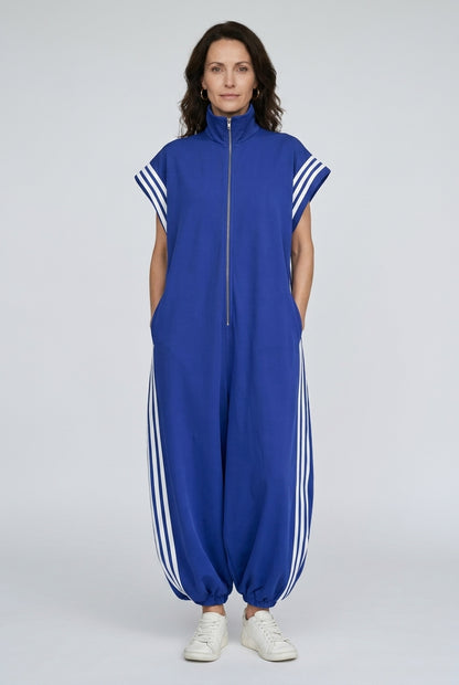 Sleeveless Zip Neck Jumpsuit for Women, Relaxed Fit Modern Side Pockets, for Work, Casual, Date Night & Everyday Wear