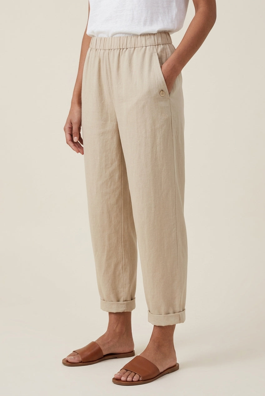 Relaxed Straight-Leg Trousers for Women, Cotton Blend Elastic Waistband, for Everyday Wear, Travel, Casual & Lounging