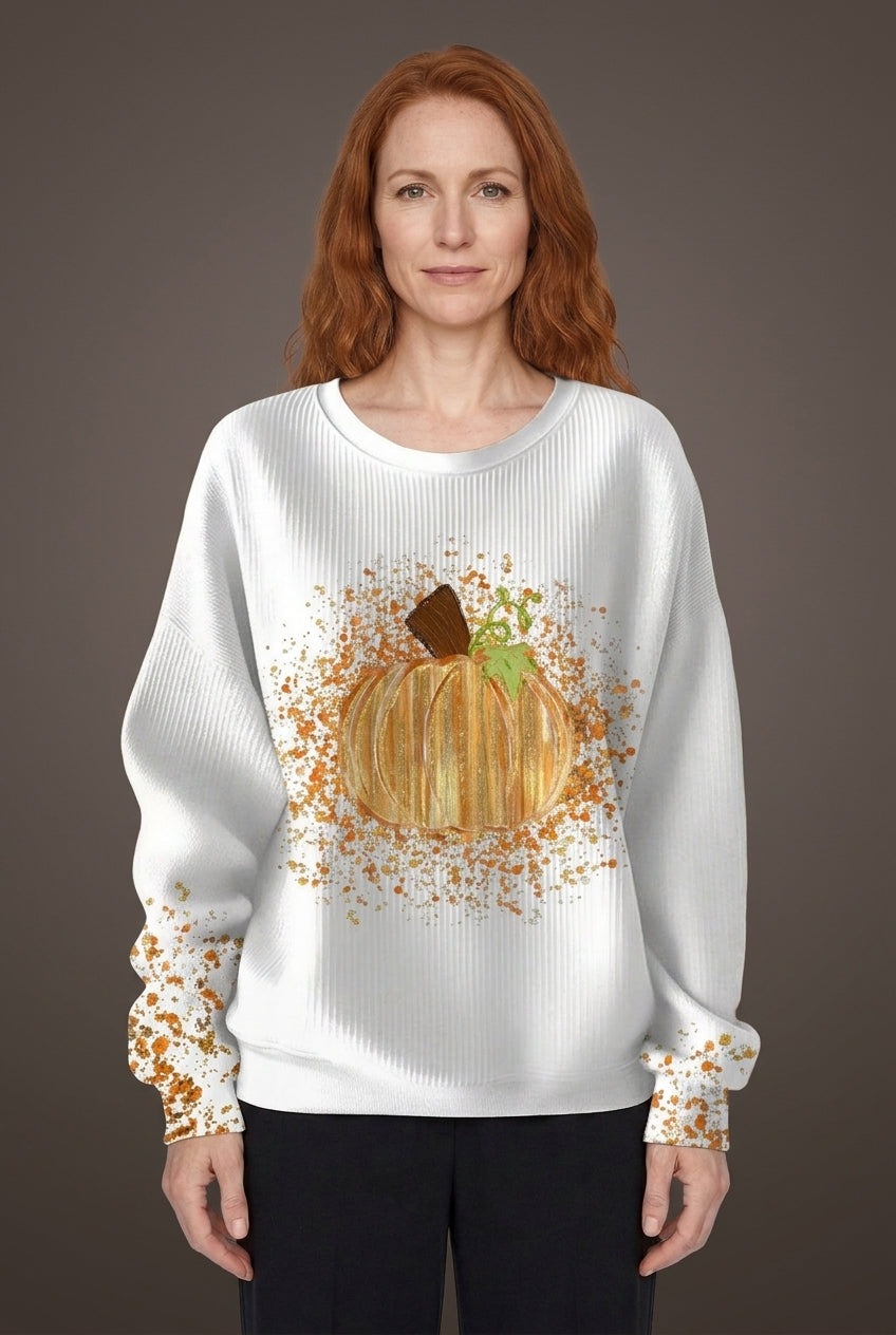 Cozy Pumpkin Art Sweatshirt for Women, Soft Relaxed-Fit Graphic Print, for Fall, Autumn, Holiday & Everyday Wear