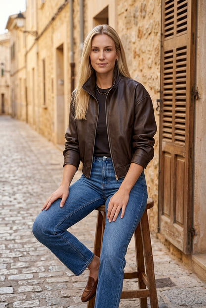 Nita | Faux Leather Bomber Jacket