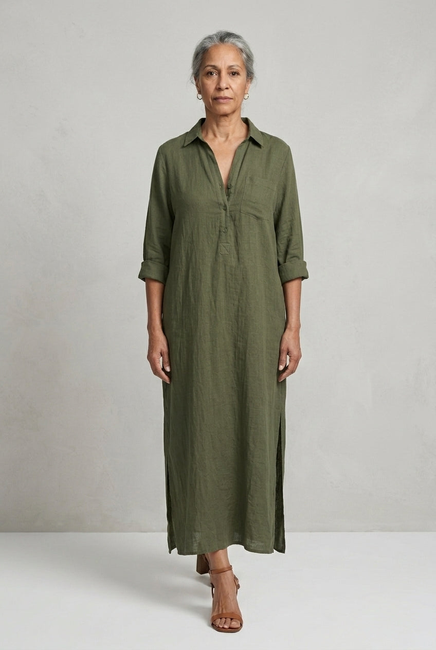 Cosima Karolina | Button-Front Maxi Shirt Dress