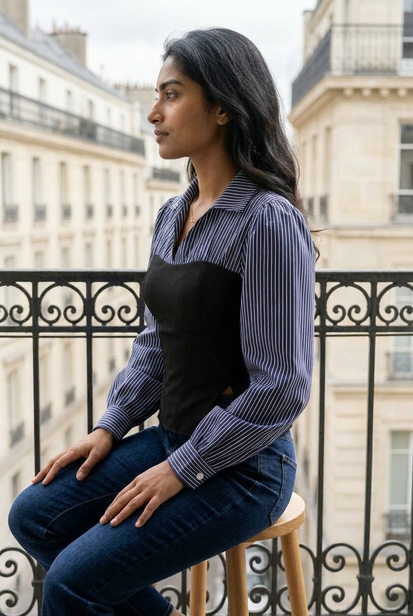 Sukya | Striped Bishop-Sleeve Shirt