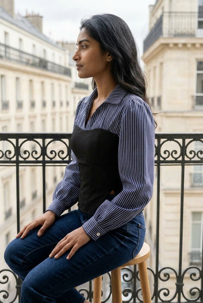Sukya | Striped Bishop-Sleeve Shirt